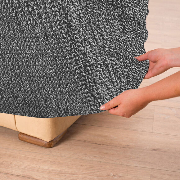 Housse bi-extensible microfibre gaufrée pour fauteuil et canapé (gris)