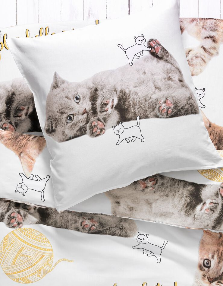 Bedlinnen voor kinderen Milie - katoen met kattenprint (wit)