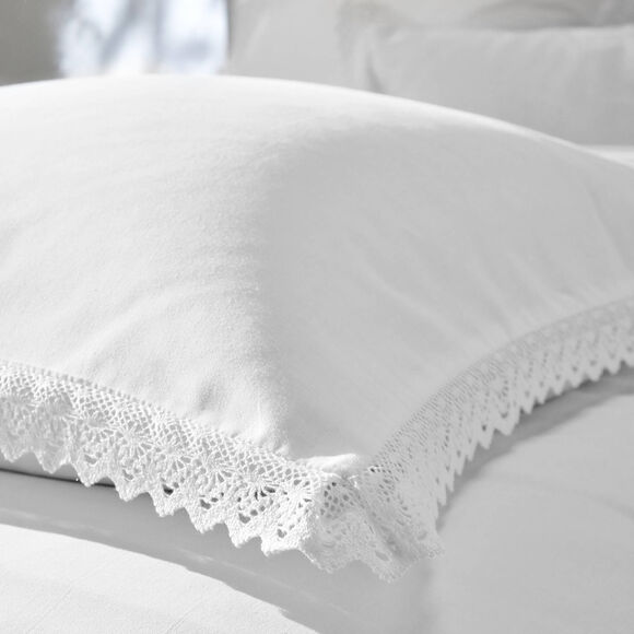 Linge de lit uni dentelle coton (blanc)