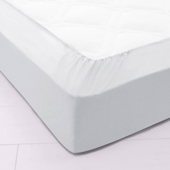 Effen hoeslaken in polyester-katoen, hoekdiepte 32 cm (wit)