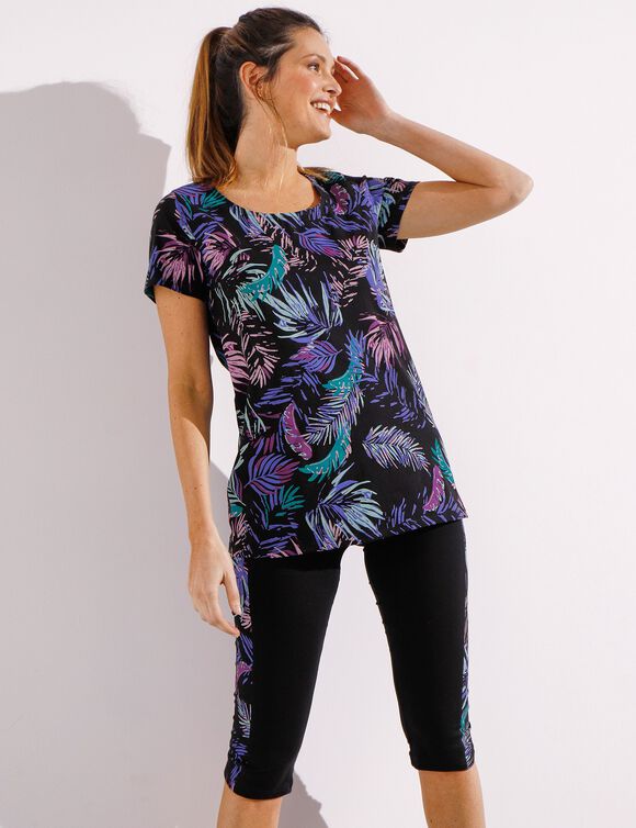 Tee-shirt en coton stretch imprimé - manches courtes (noir / violine)