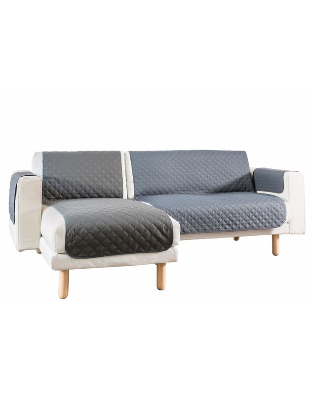 Protège-méridienne réversible microfibre matelassée (gris)