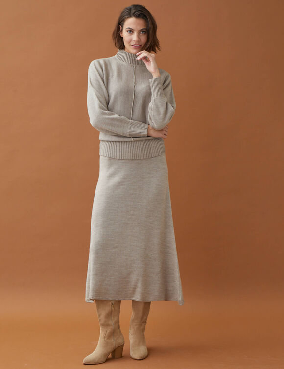 Pull &agrave; coutures apparentes manches chauve-souris, toucher doux (beige chin&eacute;)