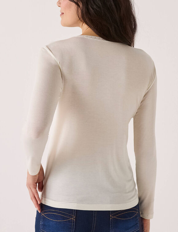 Warm T-shirt met lange mouwen van wolmix (ecru)