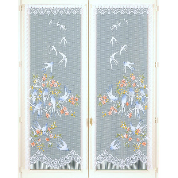 Vitrage droit hirondelles - la paire (peint)