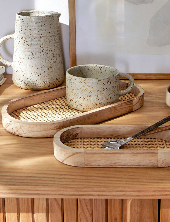 Plateau Oblong bois et rotin, lot de 2 (naturel)