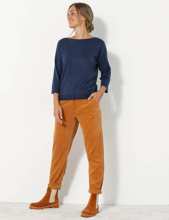 Pull col bateau manches 3/4, toucher doux (marine)