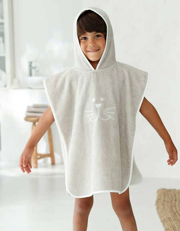 Badponcho met kap voor kinderen met katborduursel, in katoen - 450g/m2 (taupe) Badponcho met kap voor kinderen met katborduursel, in katoen - 450g/m2 (taupe)