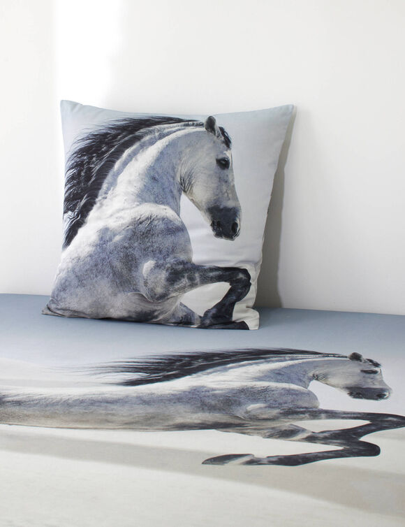 Galop-beddengoed met paardenprint, katoen (beige)