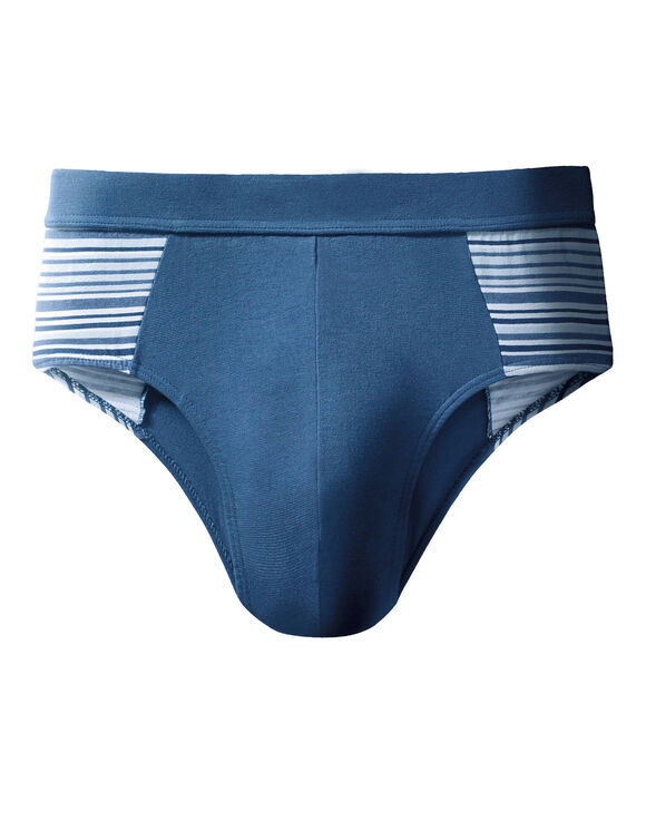 Slip fermé élastiqué taille haute rayures fil teint - lot de 4 (marine / jeans)