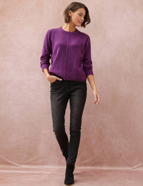 Pull col rond volume boite, maille moelleuse en laine m&eacute;lang&eacute;e (violine)