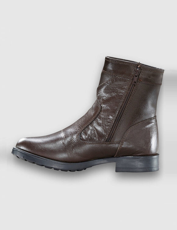 Botillons zippés cuir fourrés laine - jusqu'au 46 (marron)