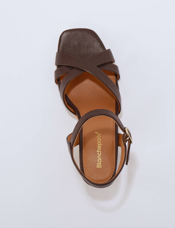 Leren sandalen met hak (donkerbruin)