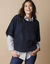 Pull poncho manches coudes, maille anglaise et torsades (marine)