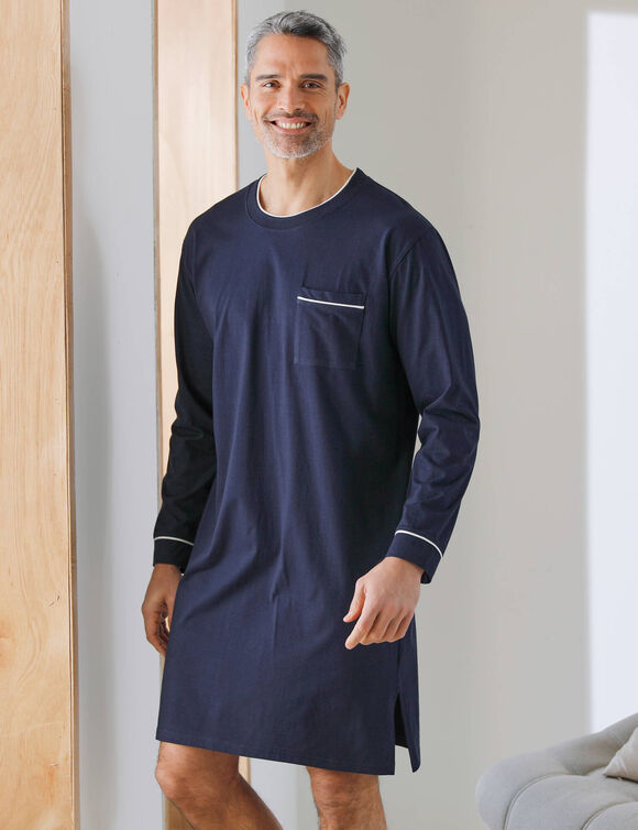 Chemise de nuit coton passepoils contrast&eacute;s (marine)