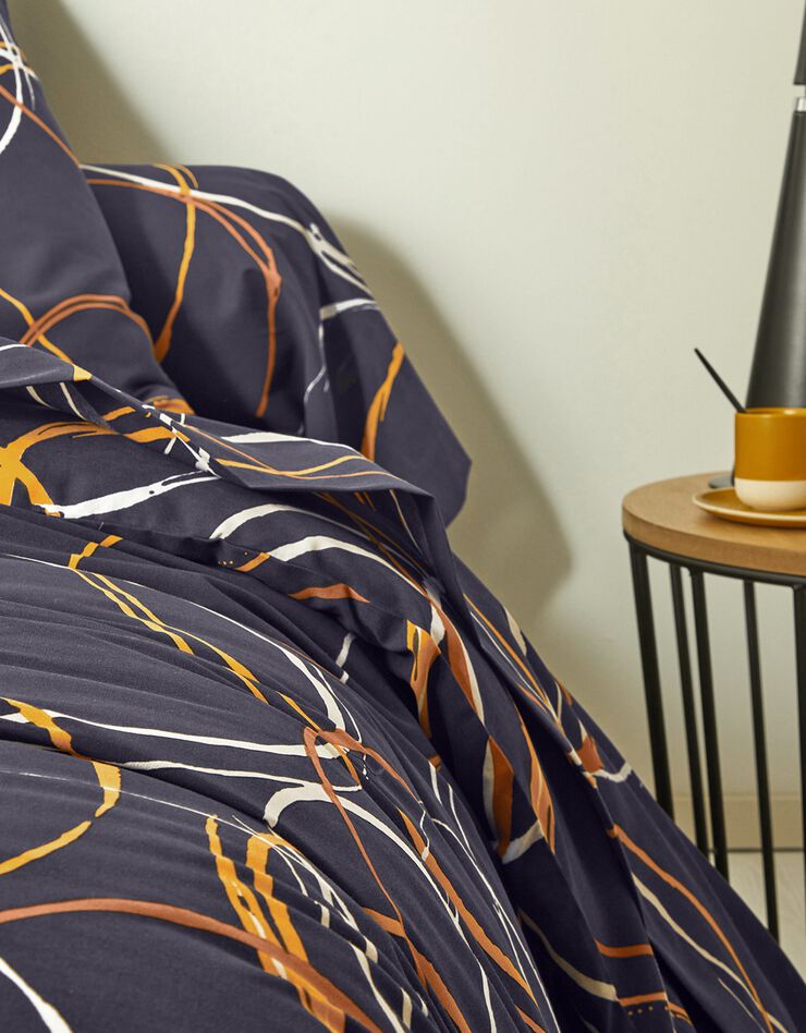 Linge de lit Noémie en polyester-coton imprimé cercles (anthracite)
