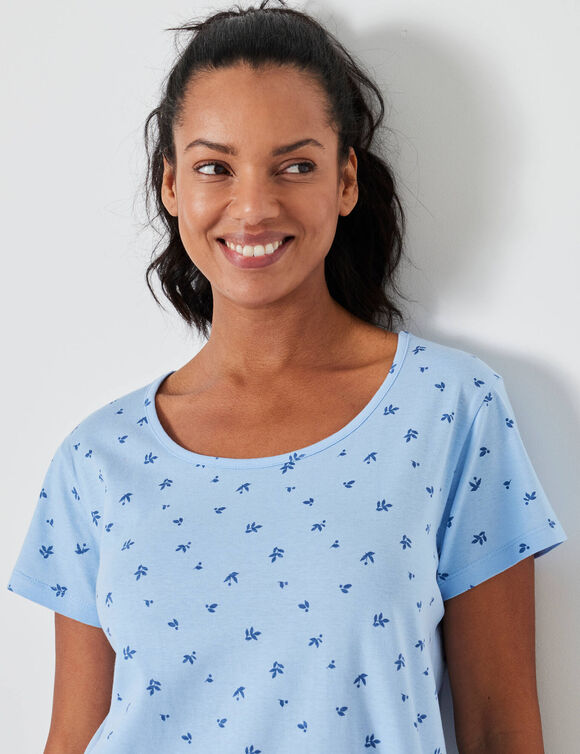 Kort nachthemd met bloemenprint (gletsjerblauw)