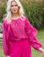Soepelvallende blouse met asymmetrische ruches, effen (fuchsia)