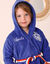 Kinderbadjas met voetjes, personaliseerbaar, met capuchon &ndash; lusjesbadstof 340 g/m&sup2; (felblauw)