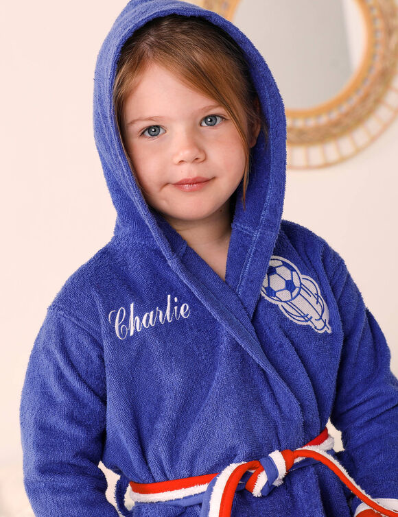 Peignoir de bain enfant Foot  &agrave; personnaliser, &agrave; capuche - &eacute;ponge bouclette 340 g/m&sup2;  (bleu dur)