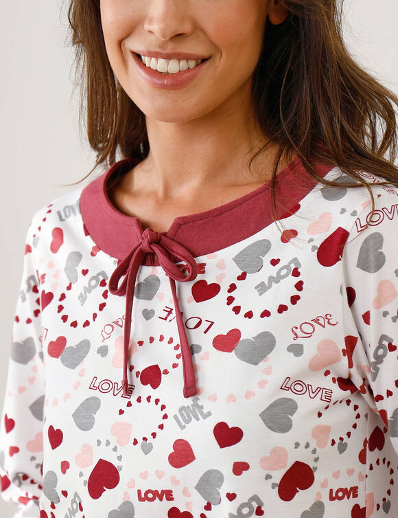 Pyjama femme imprim&eacute; "coeurs" (cerise)