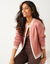 Cardigan bicolore, col rond (rozenhout / ecru)