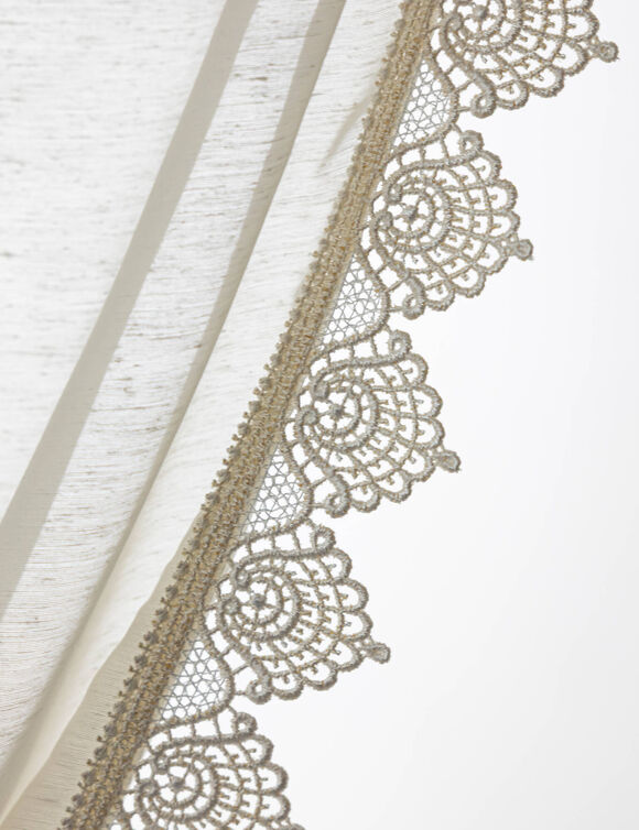 Rideau macramé finition passe-tringle embrasse assortie - la paire (crème)