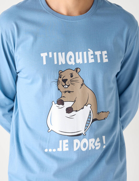 Pyjama met lange mouwen, Marmotte (blauw / groen)
