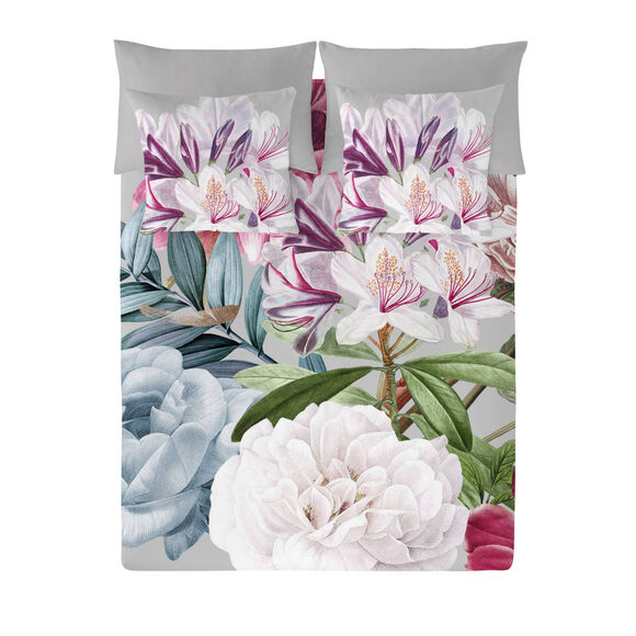 Linge de lit aquarelle coton (gris / rose)