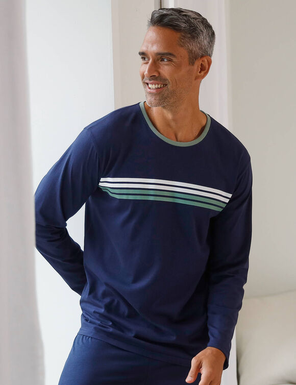 T-shirt pyjama rayé manches longues (marine)
