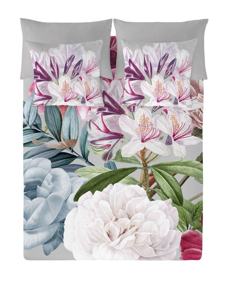 Linge de lit aquarelle coton (gris / rose)