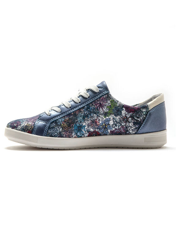 Leren sneakers met bovenwerk in 2 materialen - grote breedte (blauw)