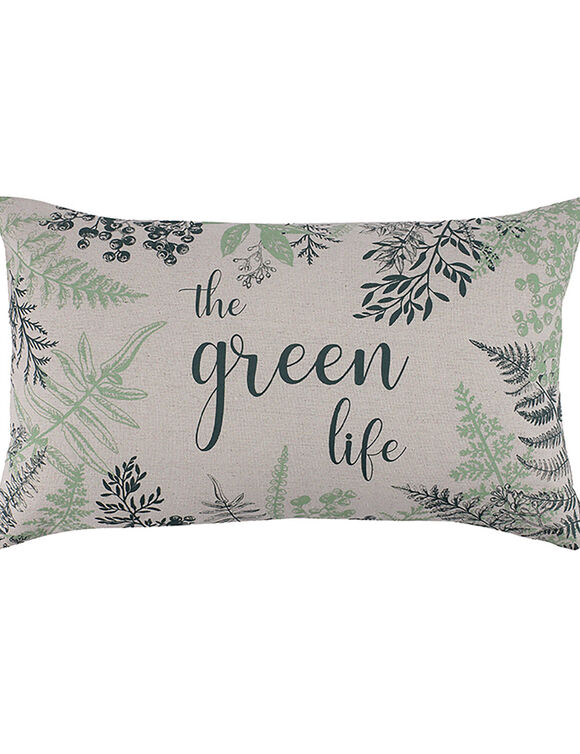 Coussin rectangulaire imprimé fougères (naturel / vert)