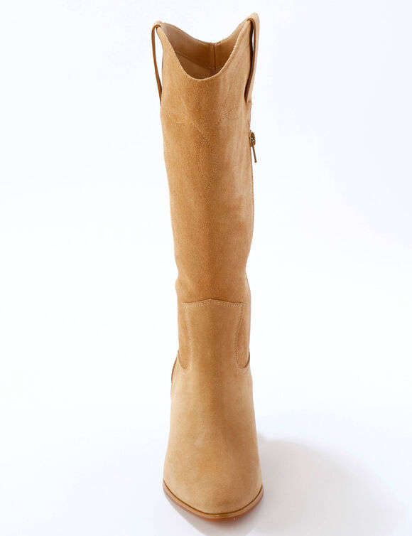 Hoge santiagslaarzen, suèdeleer (lichtbeige)