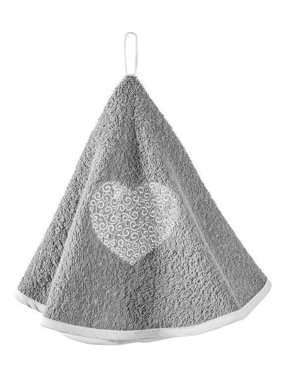 Essuie-mains éponge brodée coeurs forme cloche - lot de 2 (gris perle)