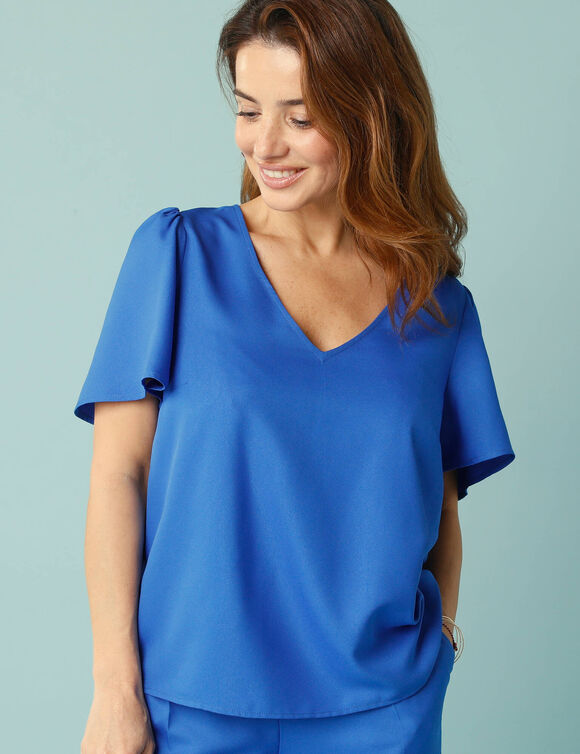 Blouse manches courtes Spécial Petites crêpe uni (bleu dur)