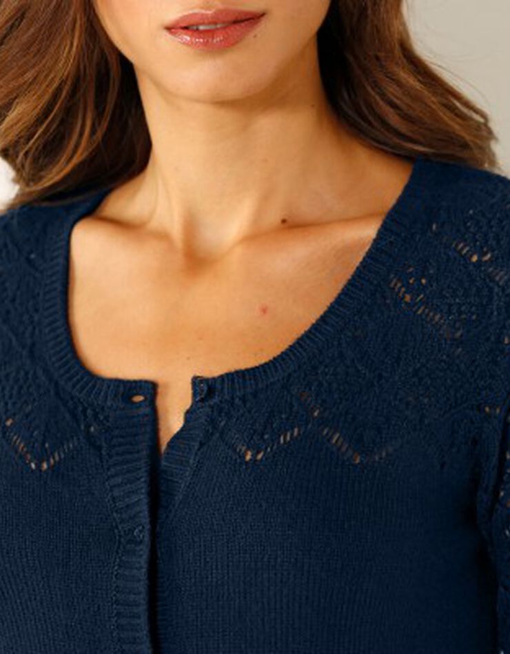 Cardigan in ajourtricot, marine Cardigan in ajourtricot, marine, hi-res image number 3