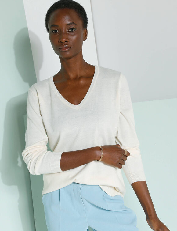 Pull col V, toucher doux (écru)