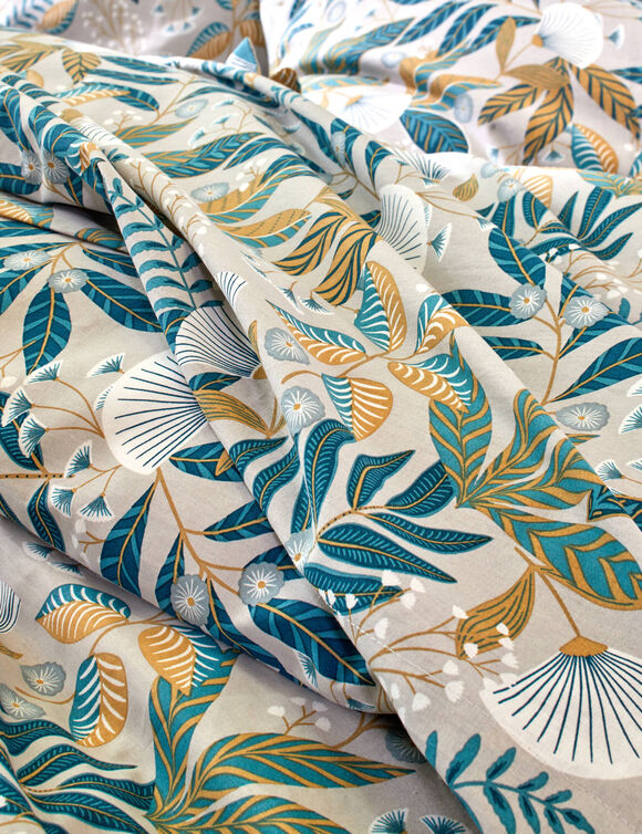 Linge de lit imprimé Hélène coton (bleu paon)