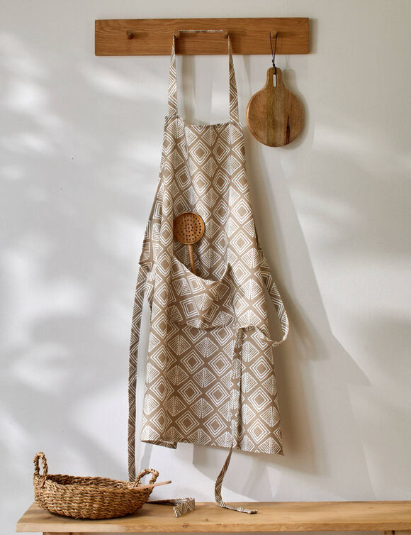 Vlekwerende schort met geometrische print (beige / wit)