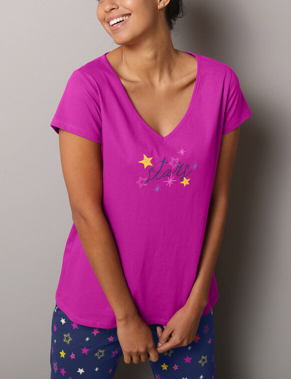 Pyjama-T-shirt met korte mouwen en bedrukking met Estrella (fuchsia)