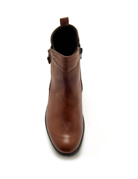 Boots fermeture zipp&eacute;e en cuir, largeur confort (marron)