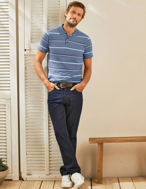 Polo ray&eacute; maille piqu&eacute;e chin&eacute;e (parme gris&eacute;)