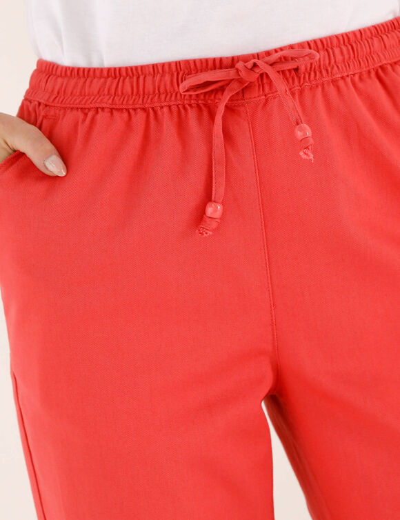 Pantalon mom 7/8&egrave;me uni, coton (corail)