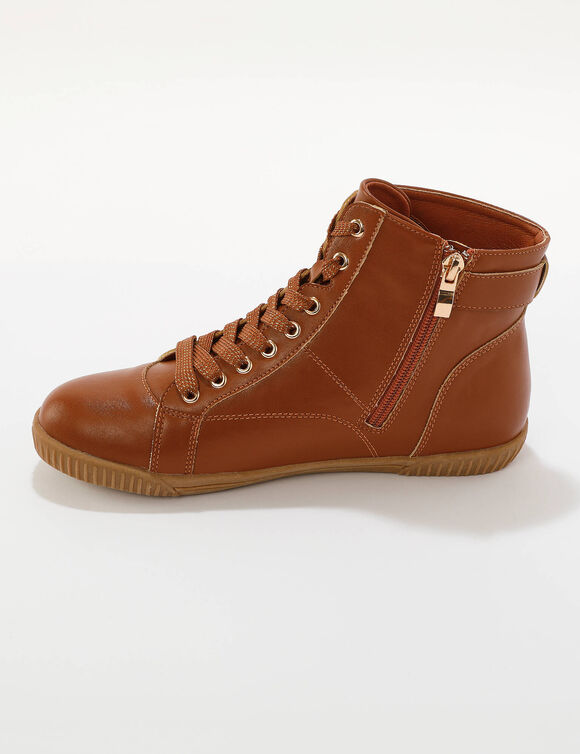 Baskets montantes zippées à boucle dorée (caramel)