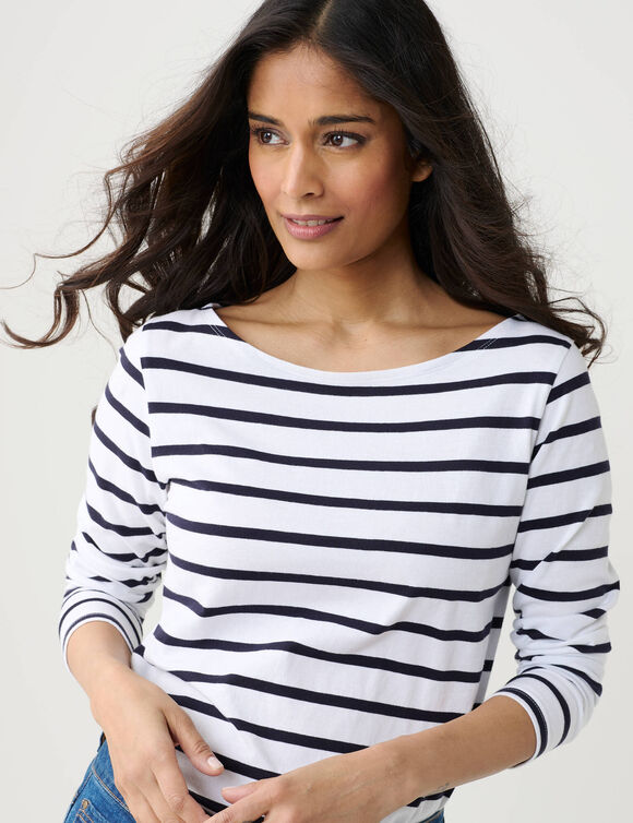 T-shirt marini&egrave;re manches longues, coton biologique(**) (&eacute;cru / marine)