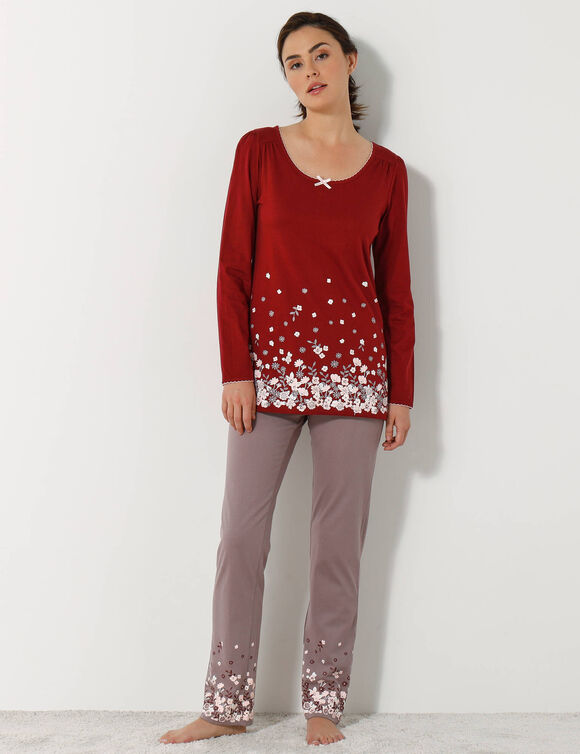 Pantalon base fleurie, jersey coton (taupe)