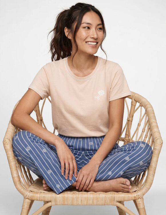T-shirt pyjama &laquo;&nbsp;charme botanique&nbsp;&raquo; manches courtes (p&ecirc;che)