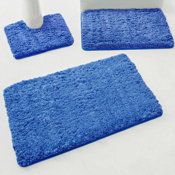 Tapis de bain uni moelleux microfibre (bleu dur)