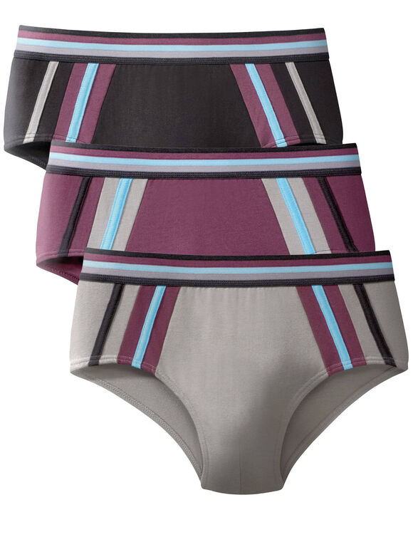 Slip met hoge taille en contrasterende strepen - set van 6 (zwart / bordeaux)